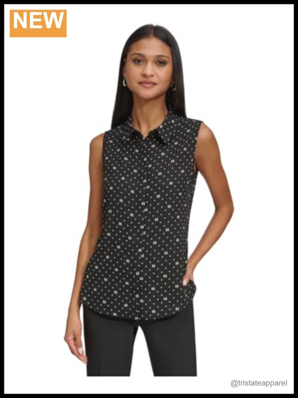 Karl Lagerfeld Sleeveless Collared Button Front Blouse